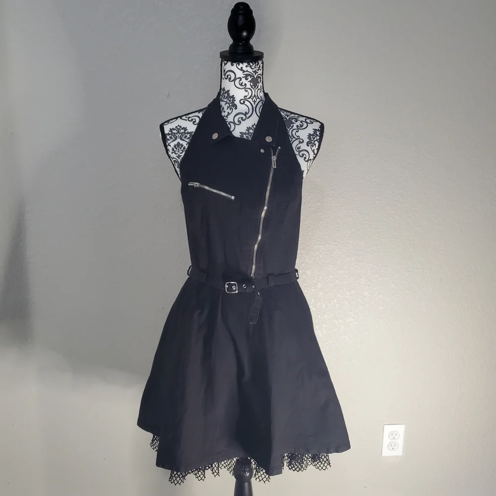 Royal Bones Black Halter Dress with Lace Detail - Picture 1 of 3